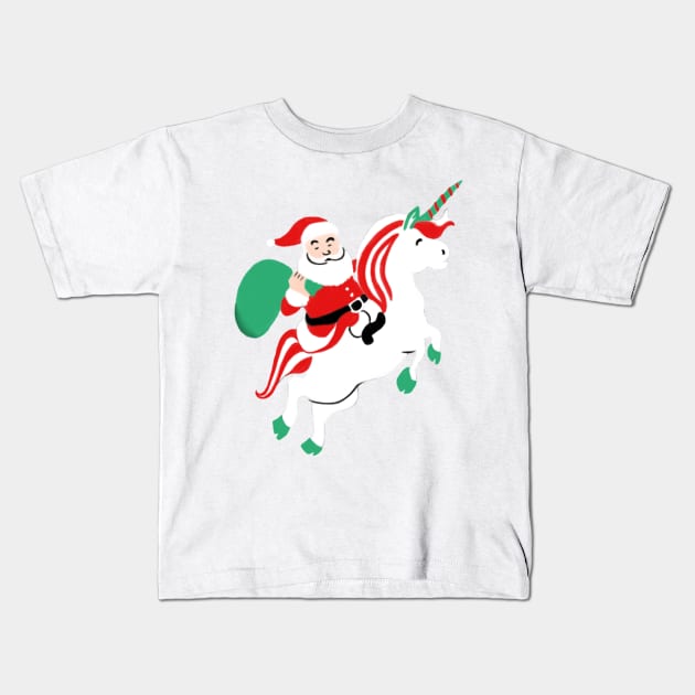 Santa On Flying Unicorn Funny Christmas Gift Kids T-Shirt by Merchweaver